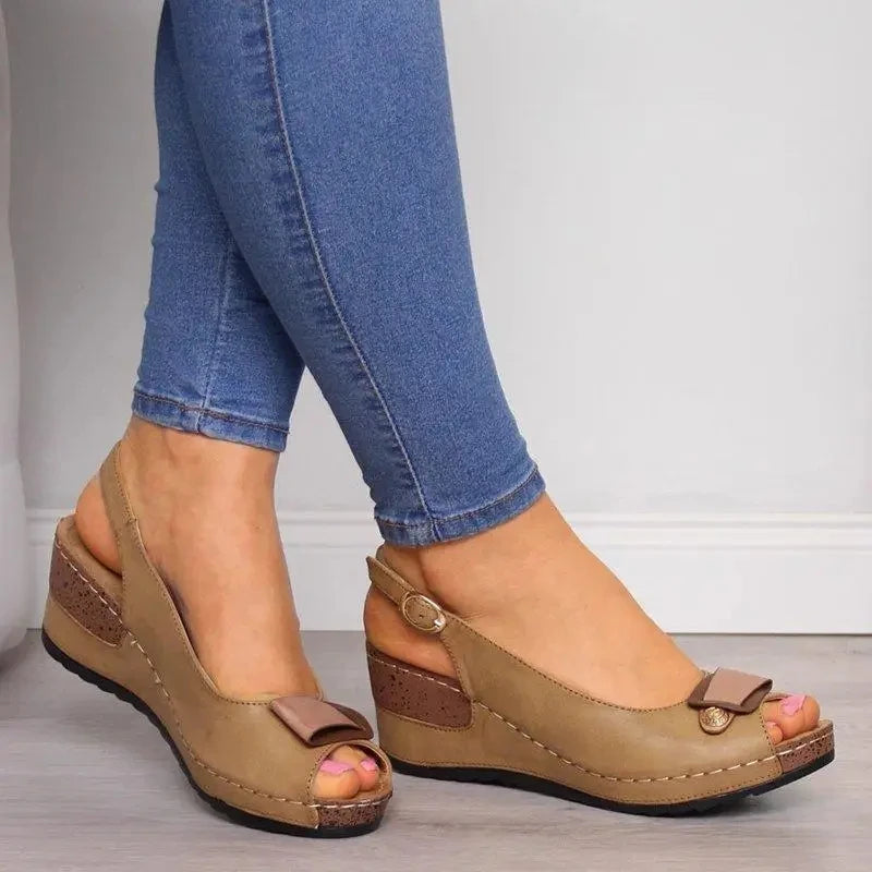 Soft Bottom Heeled Wedge Sandals with Platform