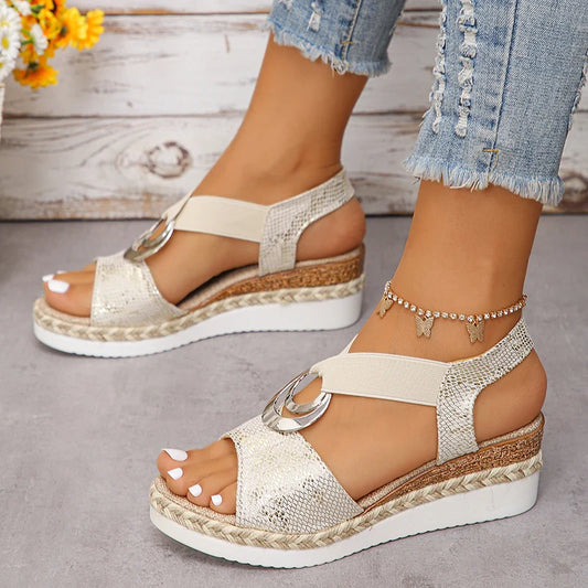 Women's Wedge Sandals with Metal Decoration