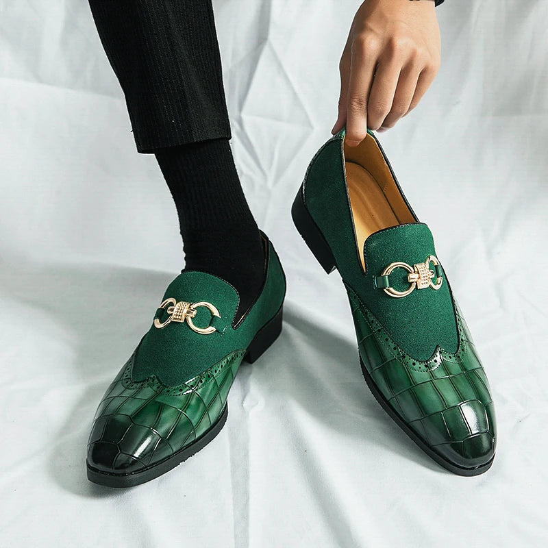 Green Loafers Nubuck Leather Designer Casual