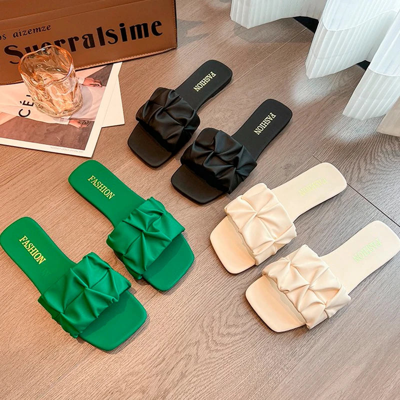 Green Slip-On Flip Flops for Women