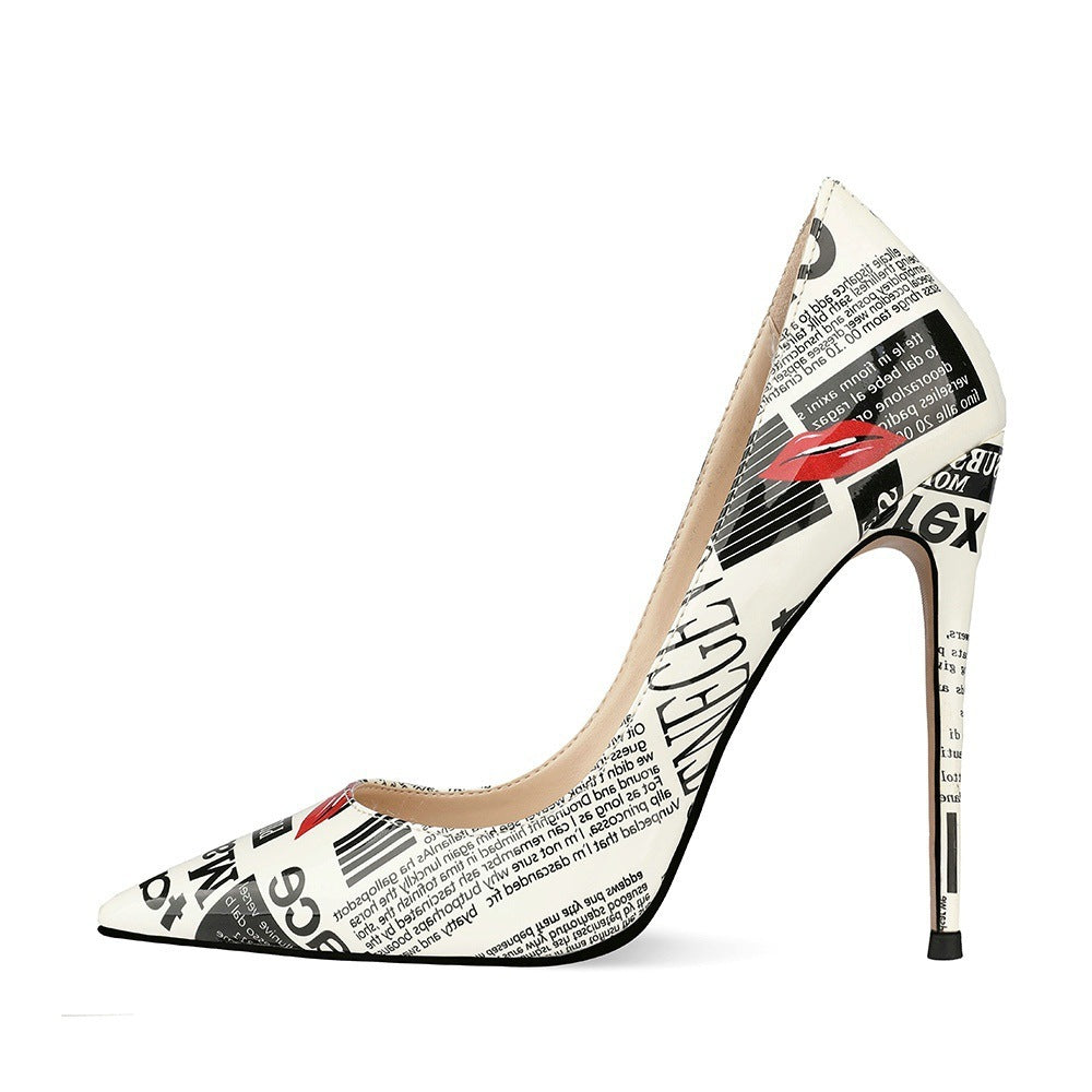 12cm Graffiti  Pointed Stiletto Heels as seen on Catwalk Show