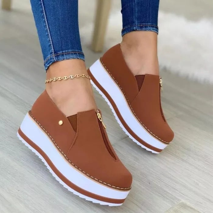 Zipper Flat Shoes Slip On Platform Loafers Women (Copy) (Copy)