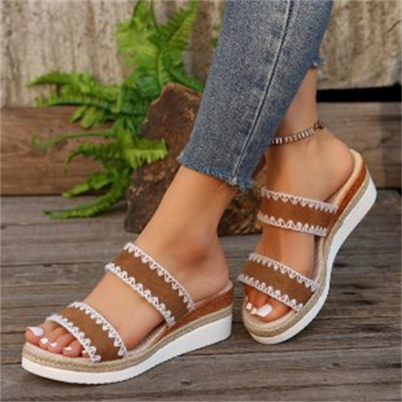 Hemp Rope Woven Wedge Slippers