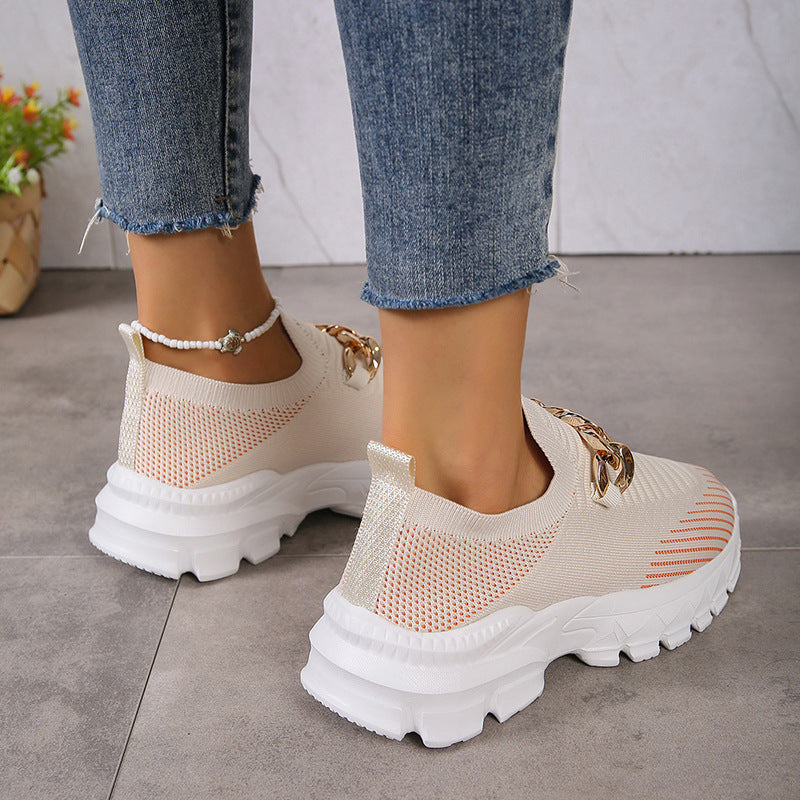 Chain Design Mesh Breathable  Walking Flat Shoes